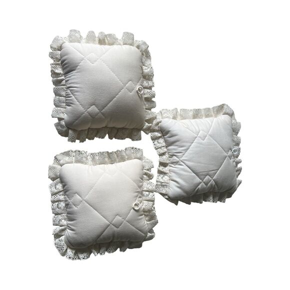 Vintage 80s Hand Made Quilted Lace Decorative Throw/Tea Pillows Farm Cottage - Picture 5 of 5